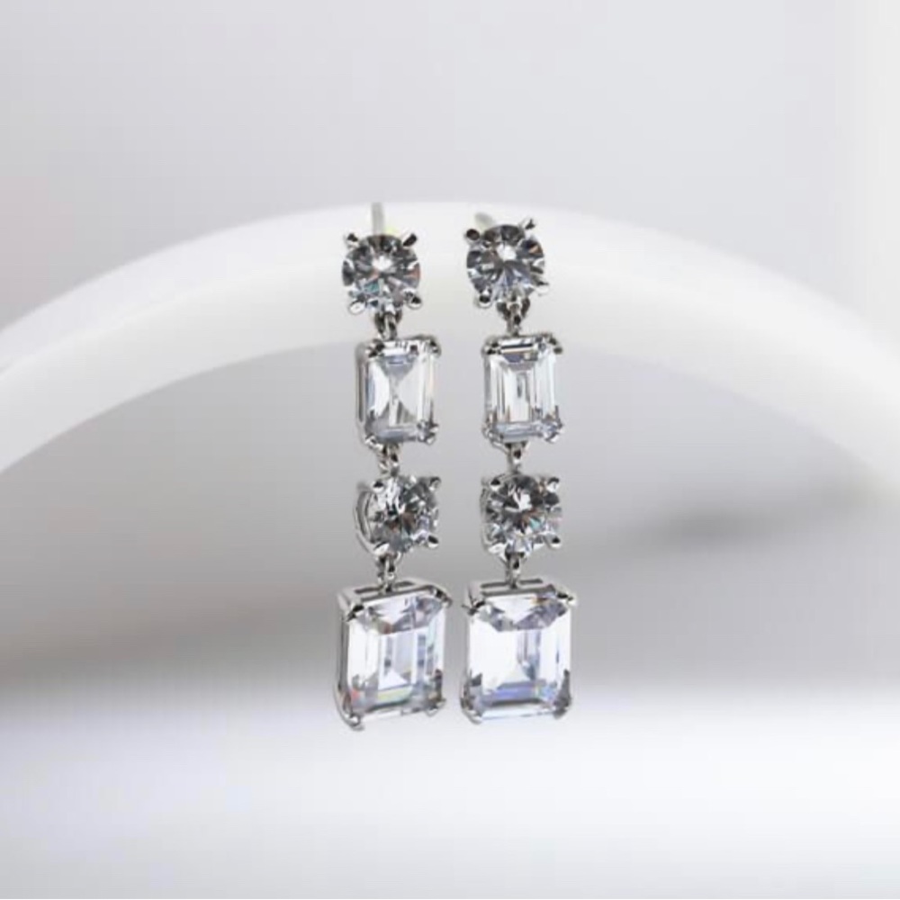 Italo Emerald Created White Sapphire Drop Earrings - Picture 4 of 5